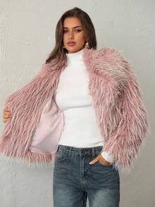 Aloruh Women's Light Pink Faux Fur Jacket,Winter Elegant Oversized Lapel Long Sleeve Fluffy Thick & Warm Loose Fit Coat For Party Night Mid-Length Outerwear - Baby Pink - View 6
