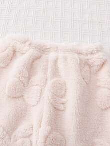 2件套少女可爱简约舒适针织圆领蓬松粉色长袖上衣和裤子睡衣套装带蝴蝶结图案 - 杏色 - 查看 6