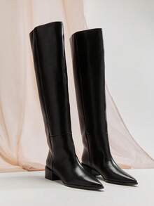 SHUZIA Women Chic Winter Casual Minimalist Point Toe Block Heel Over Knee Boots For Christmas