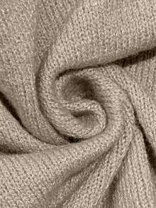 Franclia 女士卡其色秋季时尚气质V领直肩长袖毛领拼接毛绒袖口拼接针织无扣高端肩带修身百搭短款开衫，适合秋冬季节、圣诞节、新年和感恩节等场合穿着。 - 卡其色 - 查看 6