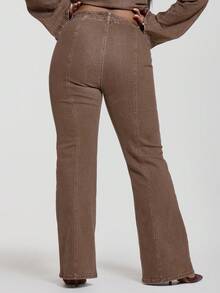 MUSERA Jeans con detalle de costura lavada y vuelo, con cremallera lateral para salir, parte de un armario cápsula para fiestas, eventos festivos, noches de fiesta - Marrón - Ver 4
