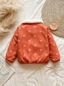 Vintaside Kids 女童提花蝴蝶结保暖长袖外套，保暖面料搭配时尚元素，适合外穿、日常休闲穿着，百搭实用，冬季必备，冬装外套，时尚夹克，适合4-7岁儿童。 - 棕色 - 查看 2