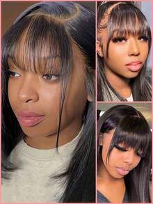 SMART&MATCH 3PCS Bangs Human Hair Air Bangs With Sideburns 1PC Natural 1PC Fuller 1PC Thicker French Bangs Clip In Hair Extensions Beginner Friendly Real Easy To Go Natural Black Color - SNatural - View 2