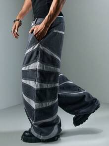 ROMWE MEN Street Life Men's Minimalist Print Heavy Distressed Straight Leg Jeans - Grey - View 2