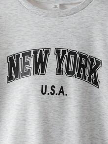 2 件套青少年男孩休闲字母印花圆领运动衫套装，图案设计，面料柔软，适合秋冬季日常穿着或分层穿着