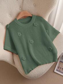 CosyJoli Plus Size Casual Elegant 3D Floral Round Neck Batwing Sleeve Loose Pullover Sweater,Slightly Sheer - Green - View 6