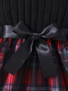 Elladie kids 女童可爱休闲泡泡袖翻领连衣裙，格子网裙，配腰带，适合日常穿着 - 黑色 - 查看 9