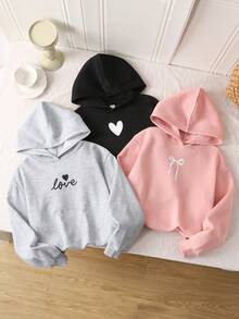 SHEIN 3件套少女印花针织保暖连帽卫衣套装 - 淺灰色 - 查看 3