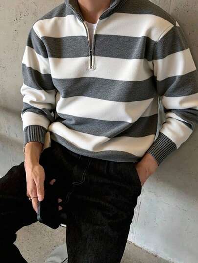 Claim Dot 新款秋冬圆领半拉链长袖运动衫，灰色和白色