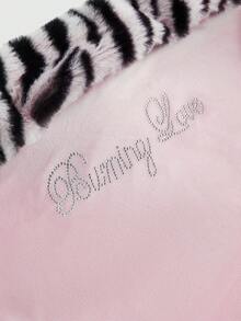 ROMWE J-Fashion Gyaru 女士紧身短款上衣，采用兔毛印花拼接，水钻装饰斑马图案，无缝粉色