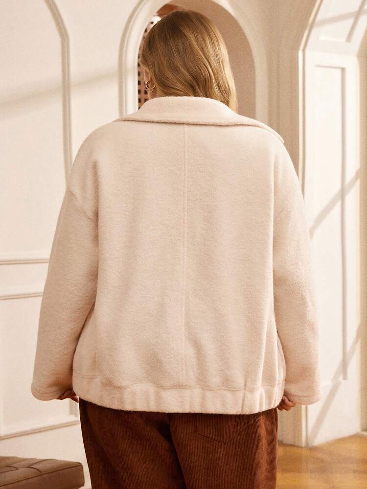 Plus Size Solid Color Casual Warm White Coat, Autumn/Winter Women's Winter Coat New Year Elegant Women Stylish Collection Casual Work