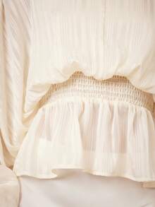 Lumalex Early Spring Boat Neck Puff Sleeve Gathered Waist Elastic Blouse For Women Vacation Birthday Outfits Wedding Guest Wedding Party Summer Holiday Beach Outfits Luxury Look QuietLuxe Prom Gathering Party Banquet Modest Old Money Rave Festival Richly Layered Al-Adha Party - Light Yellow - View 6