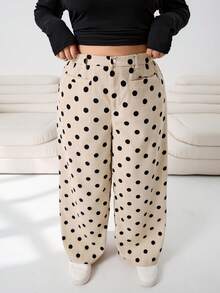 Solflare 2025秋冬季百搭灯芯绒波点印花休闲裤，适合外出、约会、日常休闲、通勤、聚会、居家等场合，时尚都市风，大码尺码可选 - 彩色 - 查看 3