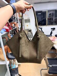 MOTF PREMIUM BOLSO DE MANO GRANDE DE ANTE SÓLIDO DE MODA - Verde militar - Ver 8