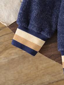 SHEIN Baby Boy V-Neck 2 In 1 Knitted Sweater, High Collar Knit Pullover For Autumn/Winter - Navy Blue - View 7