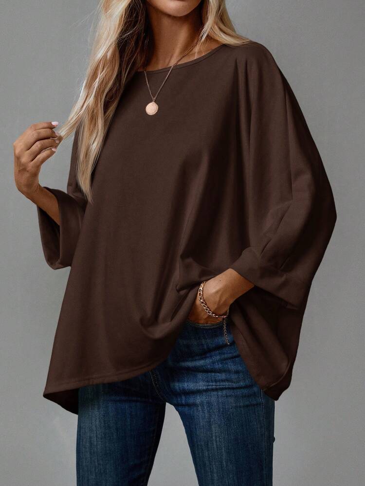 Plus Size Women Fall/Winter Casual Loose Fit 3/4 Sleeve White T-Shirt, Autumn/Winter,Going Out,2025 New,Simple And Fashionable For Everyday Wear, Plus Size Winter, Christmas For Women, New Year,Thanksgiving For Women