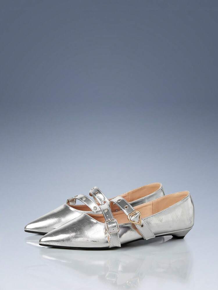 CUCCOO GRLICON Women's Pointed Toe Mary Jane Flats With Rhinestone Buckle Strap, Retro French Style Low Heel Shoes, Suitable For Music Festivals, Halloween, Christmas, Party, Y2K Outfits