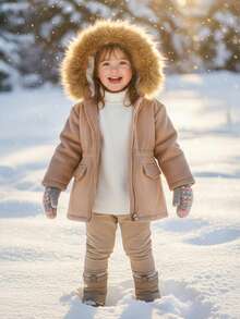 SHEIN Babygirl Cute Casual Fleece Hooded Jacket, Versatile For Autumn/Winter