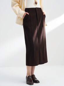 Airaco Falda de unicolor versátil y casual, otoño/invierno - Marrón Chocolate - Ver 3