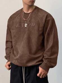 DAZY Men's Letter Embroidered Fleece Pullover Sweatshirt, Autumn - Brown - View 3