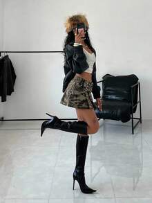 StreetHx 女士夏季时尚迷彩褶饰腰带迷你牛仔裙 - 彩色 - 查看 3