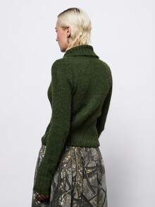 COUREZ Áo khoác cổ cao có khóa kéo, màu xanh lá cây phong cách Y2K mùa thu đông, áo cardigan đón năm mới. - Màu xanh Ô liu - Xem 4