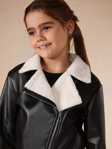 SUMWON Tween Aviator Jacket With Sherpa Lining And Collar For Fall Winter Outerwear - Black - View 3