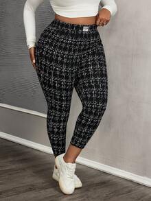 SHEIN PETITE CURVE Quần túi đơn giản, thường ngày cỡ lớn, mặc hàng ngày - màu đen - Xem 5