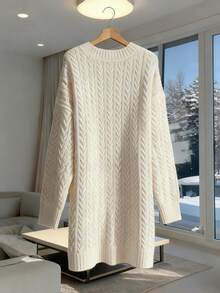 Louniche 女式复古粗针织长袖宽松毛衣裙，秋冬