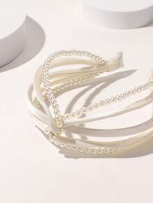 Enchnt Elegant 1pc Ladies' Beige Faux Pearl Knot Headband For Daily Wear And Travel Outfits Tiaras,Hairband,Hair Hoop Headbands ,Head Piece - Beige - View 2