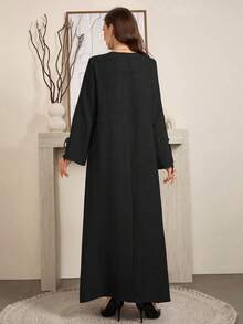 Al Najma 女士优雅宽松舒适蝴蝶结竹结亚麻长裙女装 - 黑色 - 查看 2