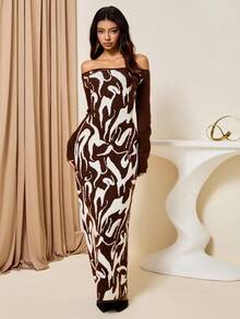 Bluhae Robe pull moulante à épaules dénudées avec rayures de tigre pour femmes