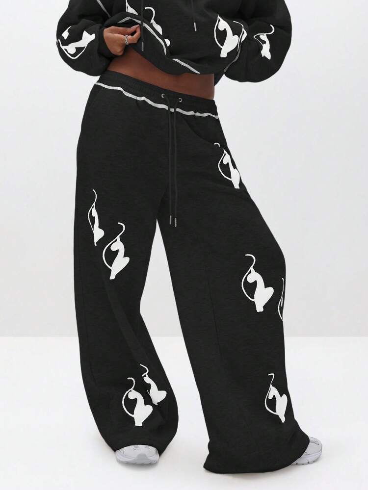 BABYPHAT Baggy Wide Leg Sweatpants With All Over Print Pattern Comfortable Loungewear For Fall Winter