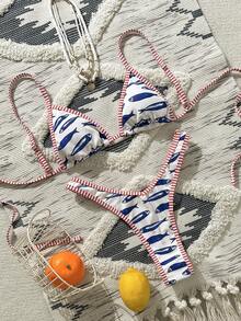 Swim Mod Women Sexy Triangle Bikini Set, Fish Print Casual Vacation Beach Swimwear, 2 Pieces Set, Fit For Summer Holiday & Fourth Of July - Multicolor - View 1