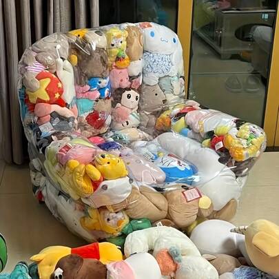 Joivida Hộp đựng đồ chơi ghế sofa trong suốt dung tích lớn, 39,37*35,43 inch/100*90cm, Đa năng, PVC, Bền, Dễ vệ sinh, Thích hợp đựng đồ chơi nhồi bông và đồ dùng gia đình, Thiết kế khóa kéo đôi, Dễ cất giữ