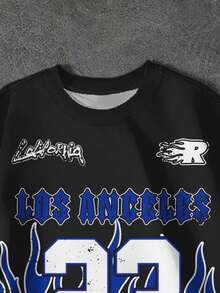 Y2K Style 23 Blue Flame Graphic Casual Sports Short Sleeve Crew Neck T-Shirt, Suitable For Summer - Multicolor - View 3