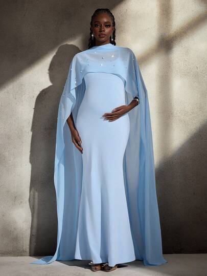 Cheriluna Maternity Elegant Beaded Decor Maternity Photoshoot Dress