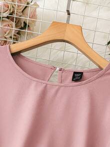 DreamSkyne Đầm chữ A dài tay xếp ly cổ tròn màu trơn cỡ lớn cho nữ, mùa thu - Bụi hồng - Xem 4