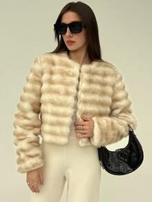 Aloruh Women's Autumn/Winter New Arrival Sweet & Cool Faux Fur Short Jacket, Y2K Style, Multi-Color, Versatile Outerwear - Black and White - View 5