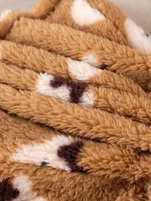 2 件套少女柔软毛绒熊印花连帽开衫和裤子睡衣套装，舒适时尚秋冬家居服 - 棕色 - 查看 6