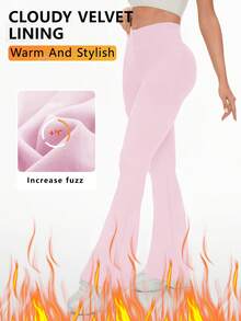 Easithlete Women V Shaped  Yoga Legging Flare Leg For Women High Waisted Bootcut Yoga Pants Wide Leg Yoga Pants Stretchy Work Pant For Workout Athletic Running Cycling Yoga Pickleball Exercize Casual Fleece Fabric Workout Tights - Baby Pink - View 3