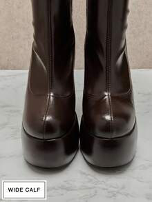 SHUZIA Giày bốt cao đến đầu gối đế rộng, thiết kế thời trang, kiểu dáng đẹp dành cho nữ - Cà phê nâu - Xem 7