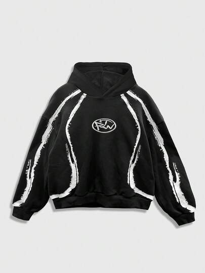 Prep Men's Casual Loose Fit Contrast Color Long Sleeve Hoodie, Versatile For Daily Wear