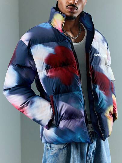 Street Life Chaqueta acolchada de manga larga con estampado floral de algodón cálido para hombre