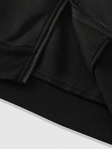 ROMWE MEN Goth Men's Random Cross Print Zip-Up Hooded Long Sleeve Sweatshirt, For Winter - Black - View 5