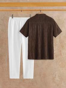 HIMLAND Men's Casual Daily Shirt & Solid Color Drawstring Pants Set