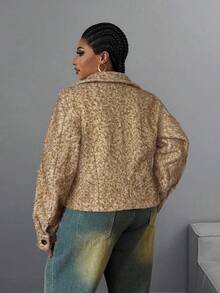 Maweii Áo khoác ngắn đơn hàng thường ngày cỡ lớn dành cho nữ, thiết kế thanh lịch - Màu be - Xem 3