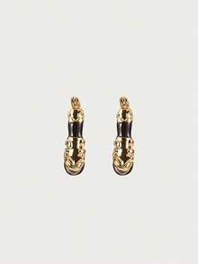 Glisma Pendientes de estilo vintage chapados en oro de 18K con dos tonos para mujeres - Negro - Ver 3