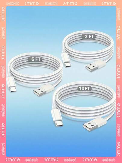 JMMO USB C Fast Charger Cable,[3ft/6ft/10ft] Long Type-C To USB Android Phone Fast Charging Data Cable,USB Power Adapter Cable Compatible With Samsung Galaxy S25 S24 S23 S22 S21,Compatible With Xiaomi,OPPO,VIVO,Transsion