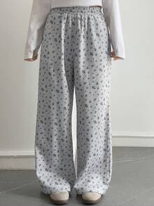 Livesso Damskie spodnie z szerokimi nogawkami w kwiaty, na co dzień, jesień